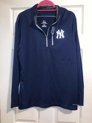 Majestic York Yankees Jersey Shirt Large Mens Long Sleeve 1/4 Zip Cool Base