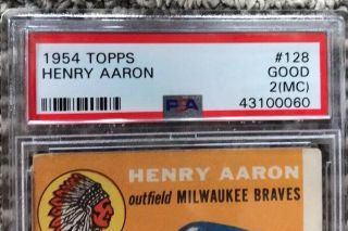 1954 Topps 128 Hank Aaron HOF RC PSA 2 (MC) Good Mil Atl Braves Baseball Rookie 3