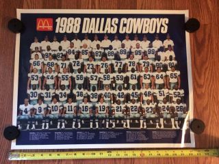 Vintage 1988 Dallas Cowboys Team Poster Mcdonald 