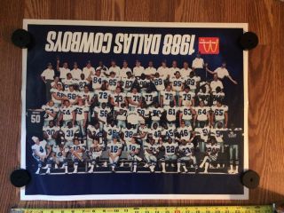 Vintage 1988 Dallas Cowboys Team Poster McDonald ' s Promo 18 