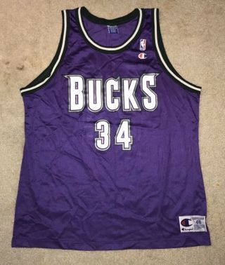 Ray Allen Milwaukee Bucks Vintage Champion Jersey 48 Xl Purple Nba Basketball