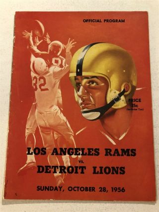 1956 Detroit Lion Vs Los Angeles Rams Official Program Elroy Hirsch Bobby Layne