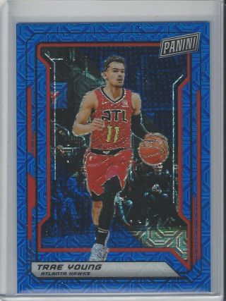 2019 Panini National Gold Pack Trae Young Blue Mojo Prizm Rookie /15 Hawks Ssp