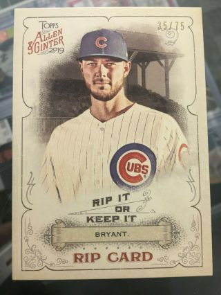 2019 Topps Allen & Ginter Unripped Rip Card Kris Bryant Cubs /75