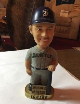 Ichiro 2001 Rookie Of The Year Hand Painted Bobble Head Seattle Mariners
