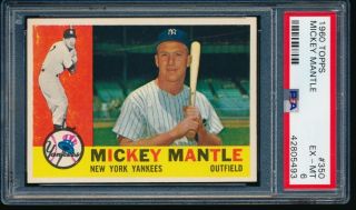 1960 Topps Mickey Mantle 350 Psa 6,  Well Centered