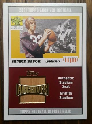 2001 Topps Archives Relic Seats Memoriabilia Football Cards - Sammy Baugh 20