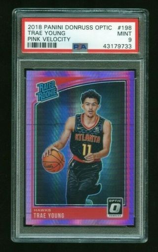2018 - 19 Donruss Optic Trae Young Rc Rookie Pink Velocity 198 Psa 9 Hawks