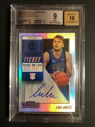 2018 - 19 Luka Doncic Panini Contenders Rc Finals Ticket Auto 13/49 Bgs 9/10