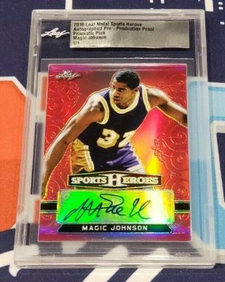 2018 Leaf Metal Sports Heroes Magic Johnson Auto 1/1 Pink Prismatic Proof Lakers