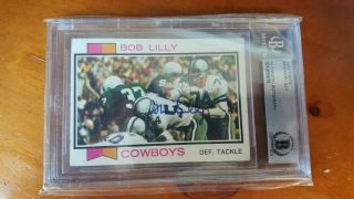 Bob Lilly Hof 1973 Topps Football Dallas Cowboys Auto Bgs Psa Rookie