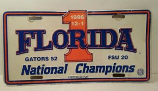 Vintage University Of Florida Uf Gator National Champions 1996 Fsu License Plate