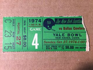 1974 Ny Giants Vs Dallas Cowboys Football Ticket Stub Yale Bowl Good,