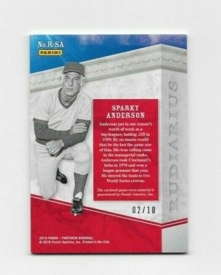 Sparky Anderson 2016 Pantheon Rudiarius Game - Worn Jersey Card 2