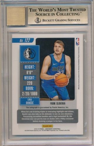 LUKA DONCIC 2018/19 PANINI CONTENDERS VARIATION AUTOGRAPH RC AUTO BGS 9.  5 GEM 10 2