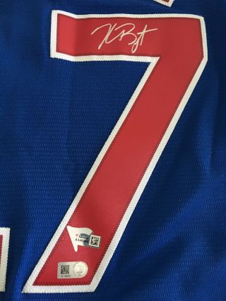 KRIS BRYANT Autographed/Signed Majestic Chicago Cubs Blue Jersey FANATICS 3