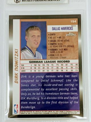 1998 - 99 Topps Chrome Refractor Dirk Nowitzki Rookie RC BGS 9 Centered 5