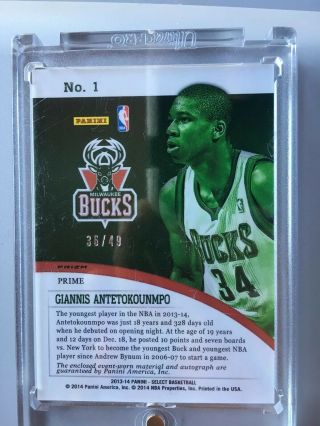 Giannis Antetokounmpo 2013 - 14 Select Rookie Auto Patch Blue Refractor /49 HOT 2