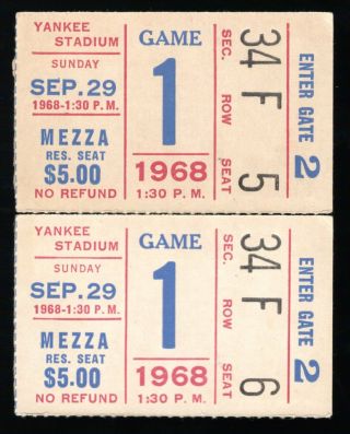 2 Sept 28,  1968 York Giants Vs Washington Redskins Ticket Stubs 48 - 21 Nyg