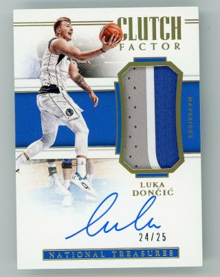 2018 - 19 National Treasures Luka Doncic Rookie Clutch Factor Auto Patch Rpa D/25