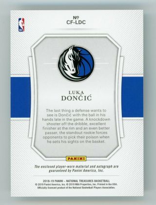 2018 - 19 National Treasures Luka Doncic Rookie CLUTCH FACTOR Auto Patch RPA d/25 2