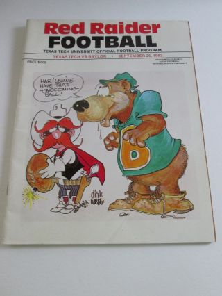 1982 Texas Tech Vs Baylor Football Program Red Raiders Dirk West Frog Homecoming