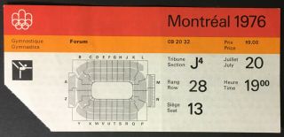 1976 Montreal Summer Olympics Ticket Gymnastics Forum Arena Vintage