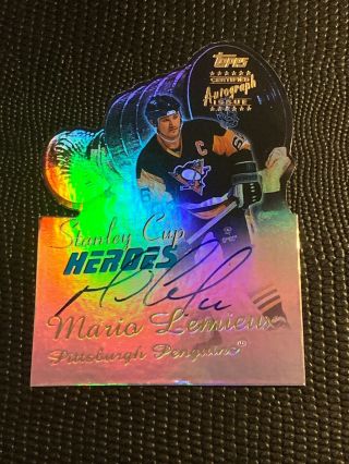 Rare Mario Lemieux Auto Insert Card 1999 Topps Stanley Cup Heroes Refractor 