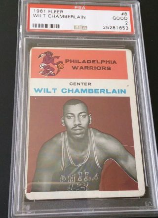 1961 Fleer Basketball 8 Wilt Chamberlain Hof Rookie Card Rc Psa 2