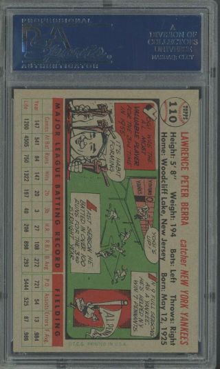 1956 Topps 110 Yogi Berra Yankees HOF GRAY BACK PSA 8.  5 