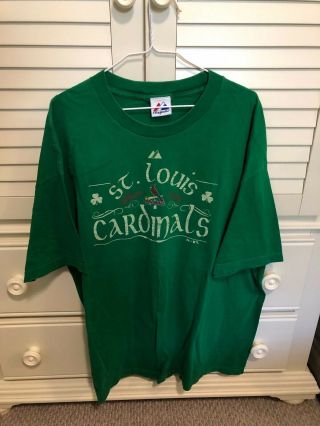 Men ' s Majestic GREEN St.  Louis Cardinals Bird - On - The Bat T - Shirt Size 2XL 2