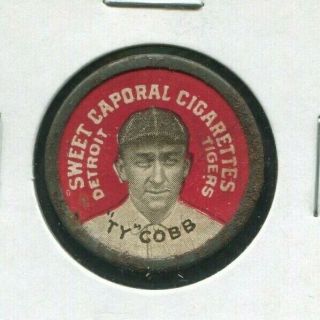 1909 - 12 Px7 Sweet Caporal Domino Disc Ty Cobb No D On Cap