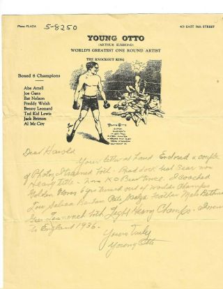 Young Otto Signed Letter 1960s / Boxing Autographed