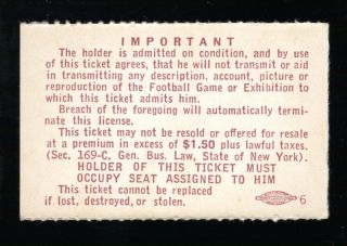 October 10,  1963 York Giants Vs Dallas Cowboys Ticket Stub YA Tittle 4 TD 2