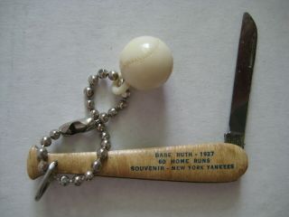 Babe Ruth 1927 NY Yankees 60 Home Runs Souvenir Baseball Bat/Ball Pen Knife 3