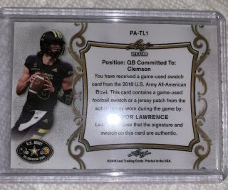 TREVOR LAWRENCE only 15 made 2018 LEAF Autograph FUTURE 1 PICK Game Worn 6