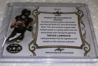 TREVOR LAWRENCE only 15 made 2018 LEAF Autograph FUTURE 1 PICK Game Worn 7