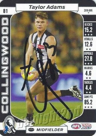✺signed✺ 2017 Collingwood Magpies Afl Card Taylor Adams