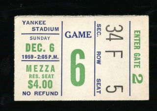 December 6,  1959 York Giants Vs Cleveland Browns Ticket Stub 48 - 7 Nyg