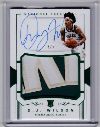 2017 - 18 National Treasures Emerald Rookie Patch Auto Rpa 117 D.  J.  Wilson 3/5