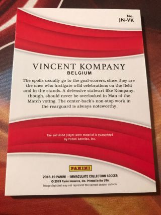 2018 - 19 Immaculate Soccer Jersey Numbers Vincent Kompany 13/22 Belgium  2