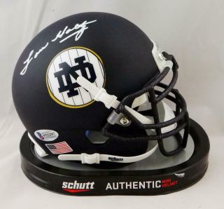 Lou Holtz Autographed Notre Dame Matte Blue Schutt Mini Helmet - Beckett Auth