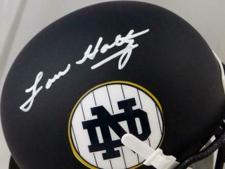 Lou Holtz Autographed Notre Dame Matte Blue Schutt Mini Helmet - Beckett Auth 2