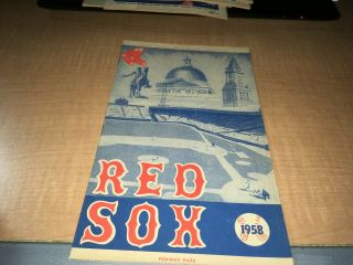 1958 Boston Red Sox Vs.  Detroit Tigers Fenway Park Scorecard/program 018