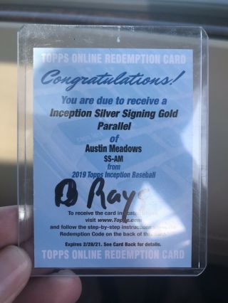 Austin Meadows 2019 Topps Inception Silver Signing Gold Auto Redemption Rays