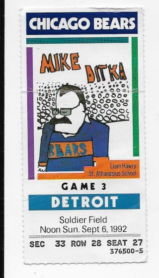 1992 Chicago Bears Vs Detroit Lions Ticket Stub Ditka - Barry Sanders Hof