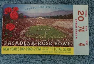 1960 Wisconsin Vs Washington Rose Bowl College Football Ticket Stub