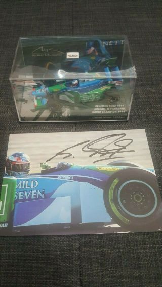 Michael Schumacher Hand Signed Post Card Diecast First Championship 1994 Limited