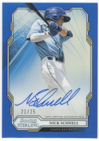 Nick Schnell 2019 Bowman Sterling Blue Ref Auto 21/25 Rays Autograph Jbs