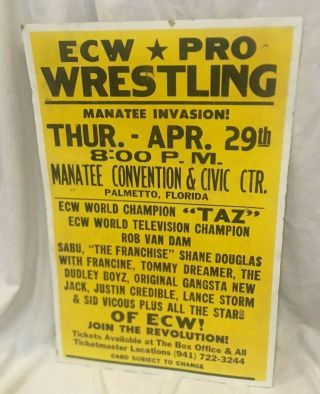 Vintage Ecw Wrestling Event Florida Cardboard Promo Poster 1999 Rvd Taz